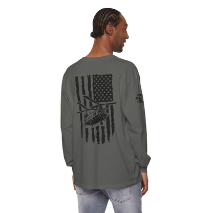 Chinook Helicopter American Flag Long Sleeve Tee