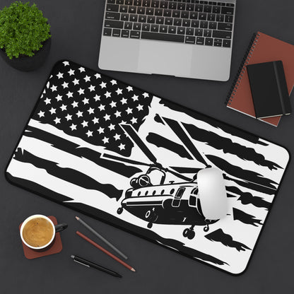 Chinook Helicopter American Flag Desk Mat — Military Aviation Mouse Pad