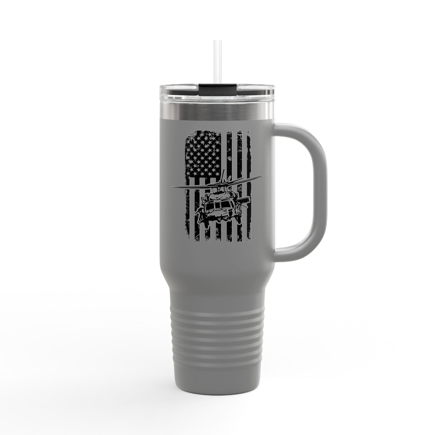 40oz Insulated Travel Mug — American Flag with Blackhawk Graphic