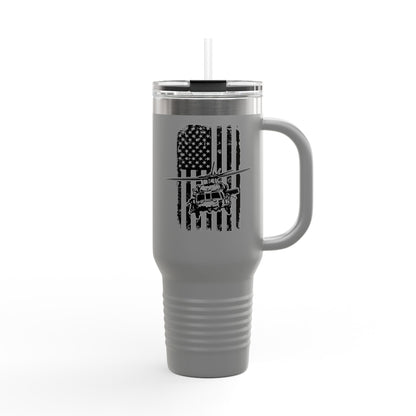 40oz Insulated Travel Mug — American Flag with Blackhawk Graphic