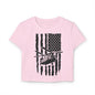 Women's Crop Tee — Distressed American Flag with Chinook Helicopter
