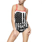 American Flag Blackhawk Helicopter One-Piece Swimsuit — Patriotic Beachwear for Women