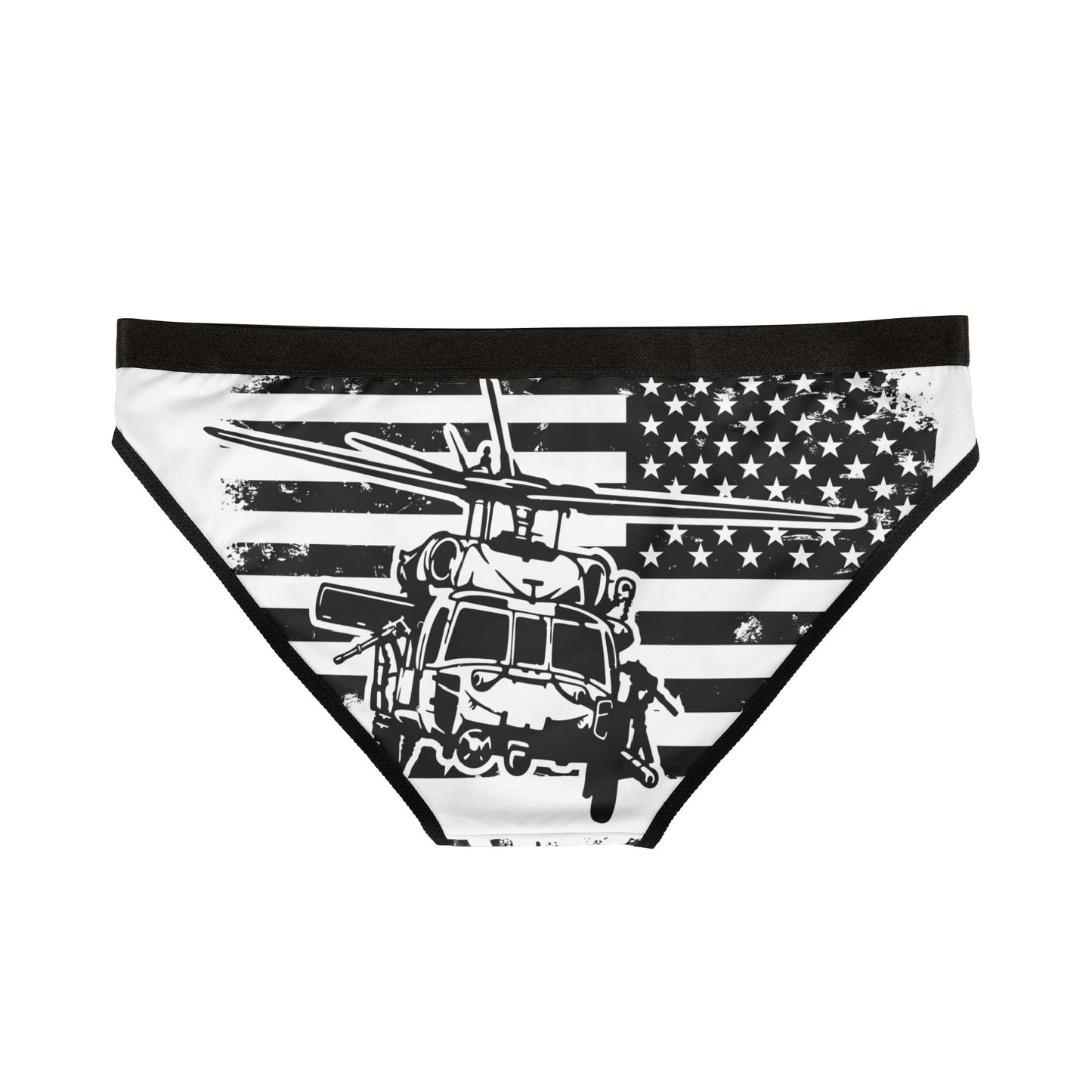 Women's Bikini Briefs — Black & White USA Flag with Helicopter Graphic