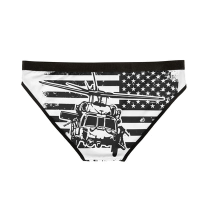 Women's Bikini Briefs — Black & White USA Flag with Helicopter Graphic