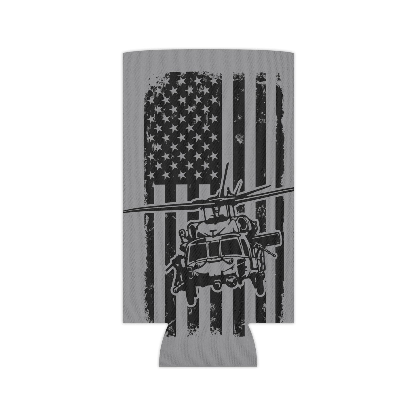 Military Helicopter Can Cooler with Distressed American Flag — Tactical Beer Koozie