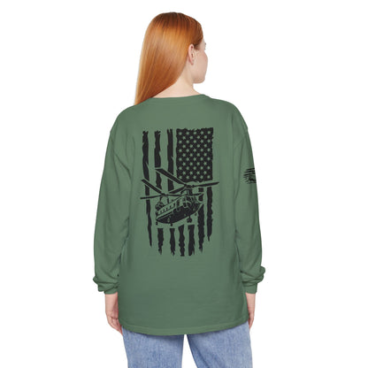 Chinook Helicopter American Flag Long Sleeve Tee