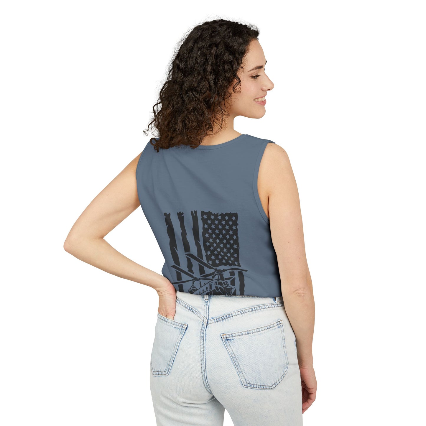 Chinook Helicopter Flag Tank Top — Vintage USA Rescue Chopper Design
