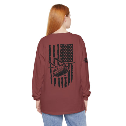 Chinook Helicopter American Flag Long Sleeve Tee