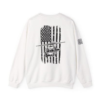 Crewneck Sweatshirt - American Flag Blackhawk Helicopter Graphic (Back Print)