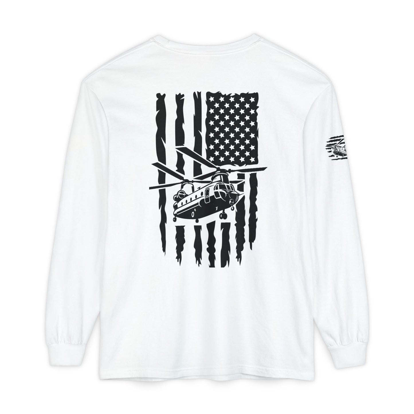 Chinook Helicopter American Flag Long Sleeve Tee