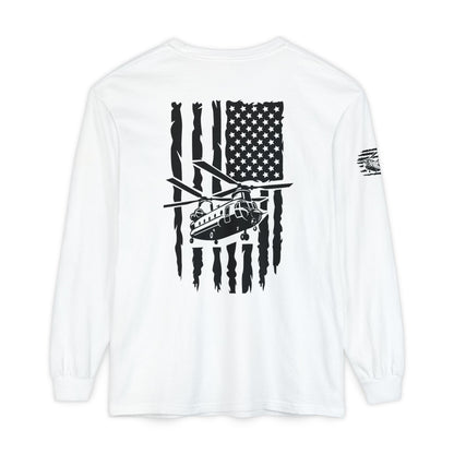 Chinook Helicopter American Flag Long Sleeve Tee