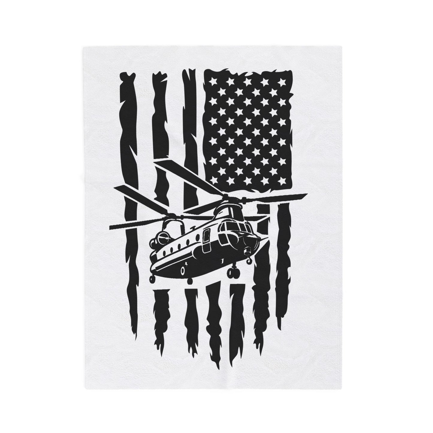 Military Chinook Helicopter American Flag Velveteen Plush Blanket