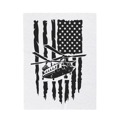 Military Chinook Helicopter American Flag Velveteen Plush Blanket