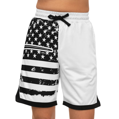 American Flag Helicopter Basketball Shorts — Patriotic AOP Athletic Shorts