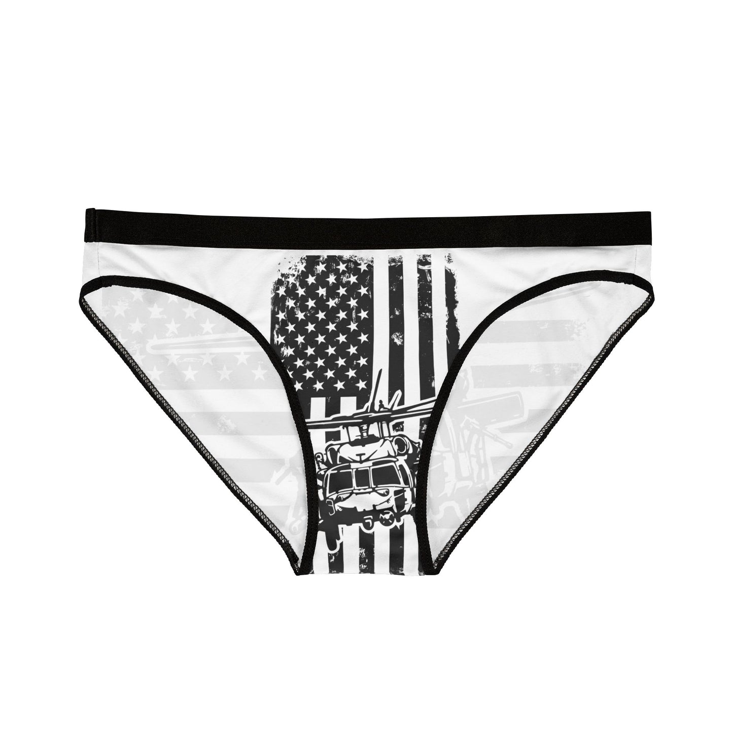 Women's Bikini Briefs — Black & White USA Flag with Helicopter Graphic
