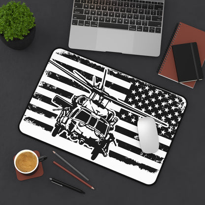 Blackhawk Helicopter American Flag Desk Mat — Military Pilot Gaming Desk Pad