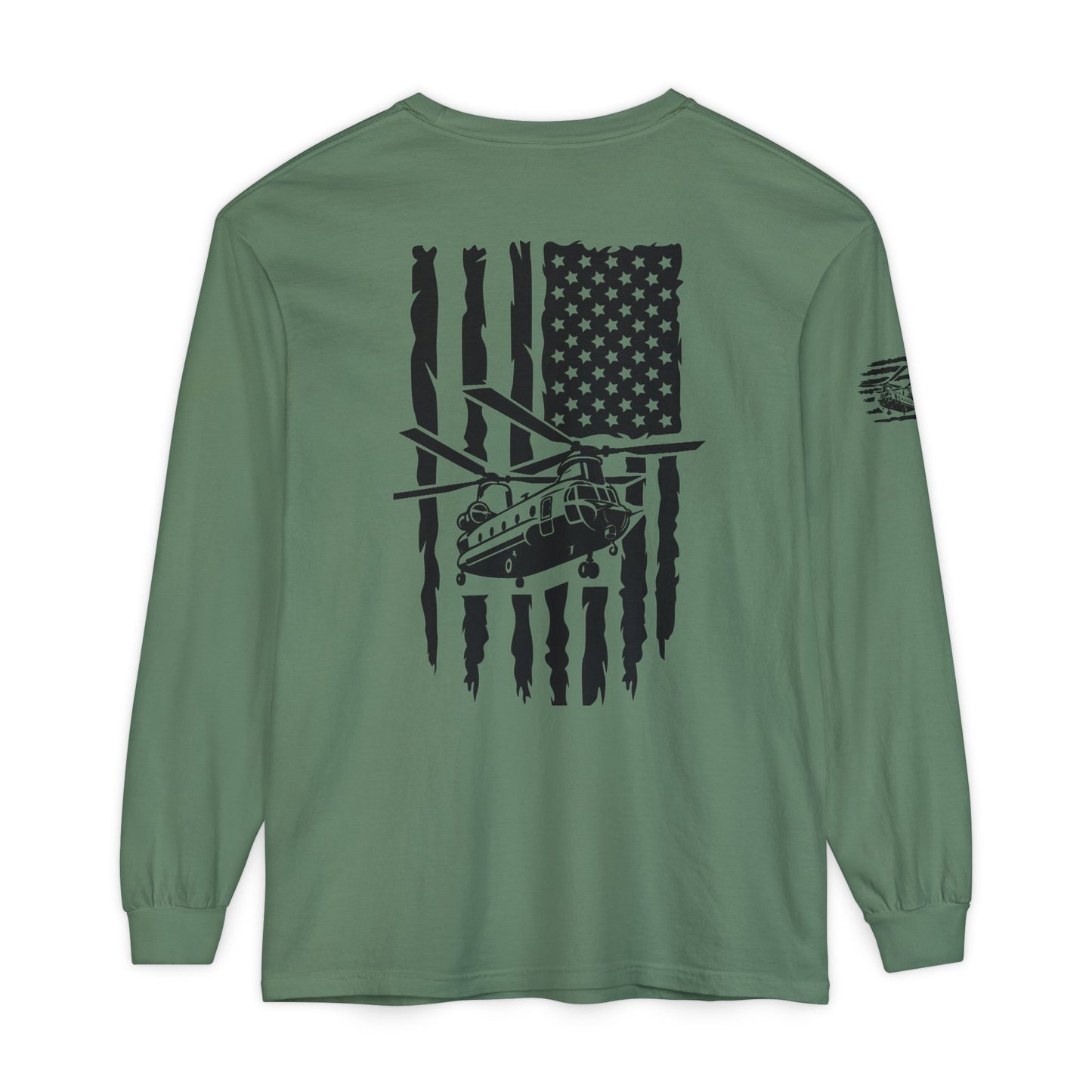 Chinook Helicopter American Flag Long Sleeve Tee