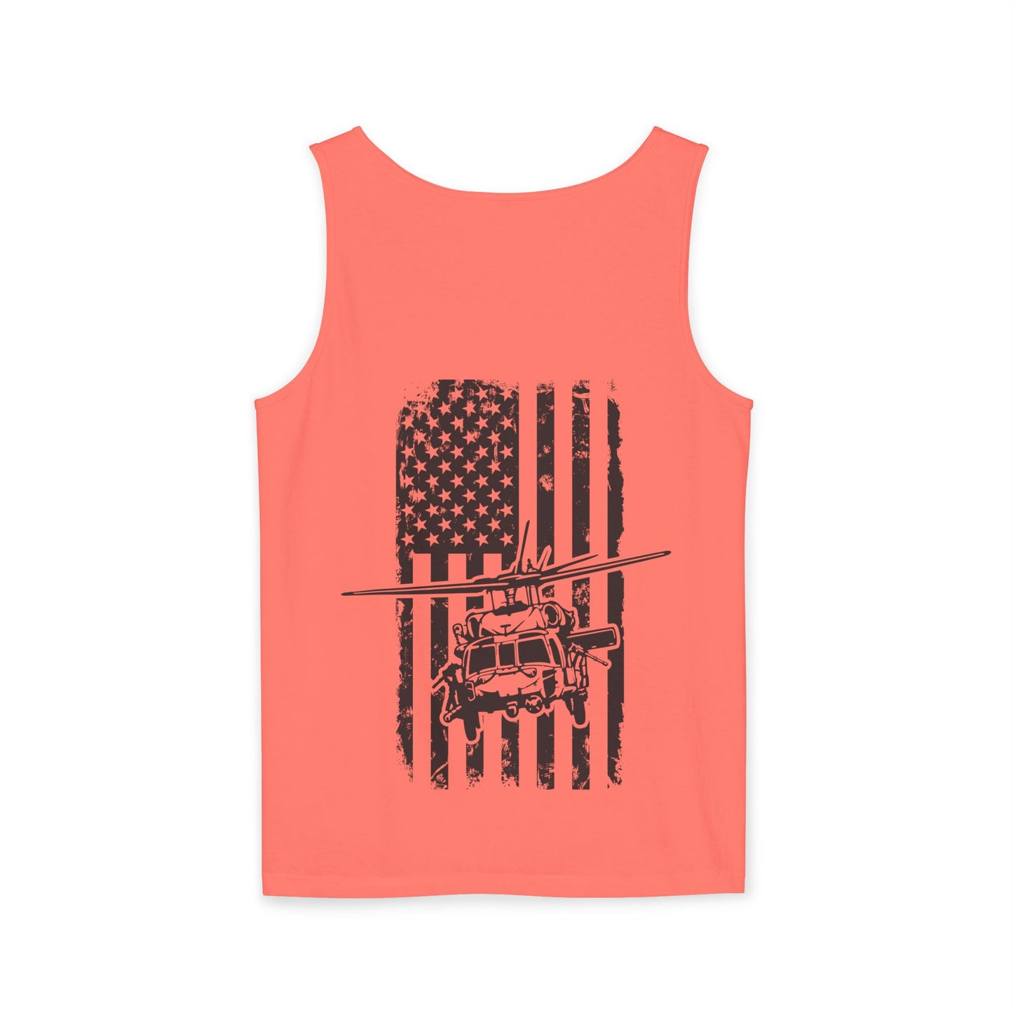 Military Blackhawk Helicopter Flag Tank Top — Vintage USA Rescue Chopper Design