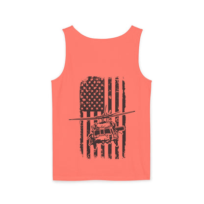 Military Blackhawk Helicopter Flag Tank Top — Vintage USA Rescue Chopper Design
