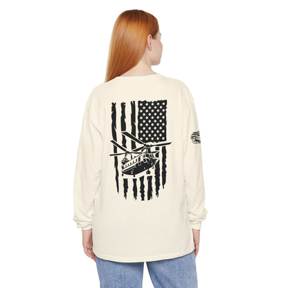 Chinook Helicopter American Flag Long Sleeve Tee