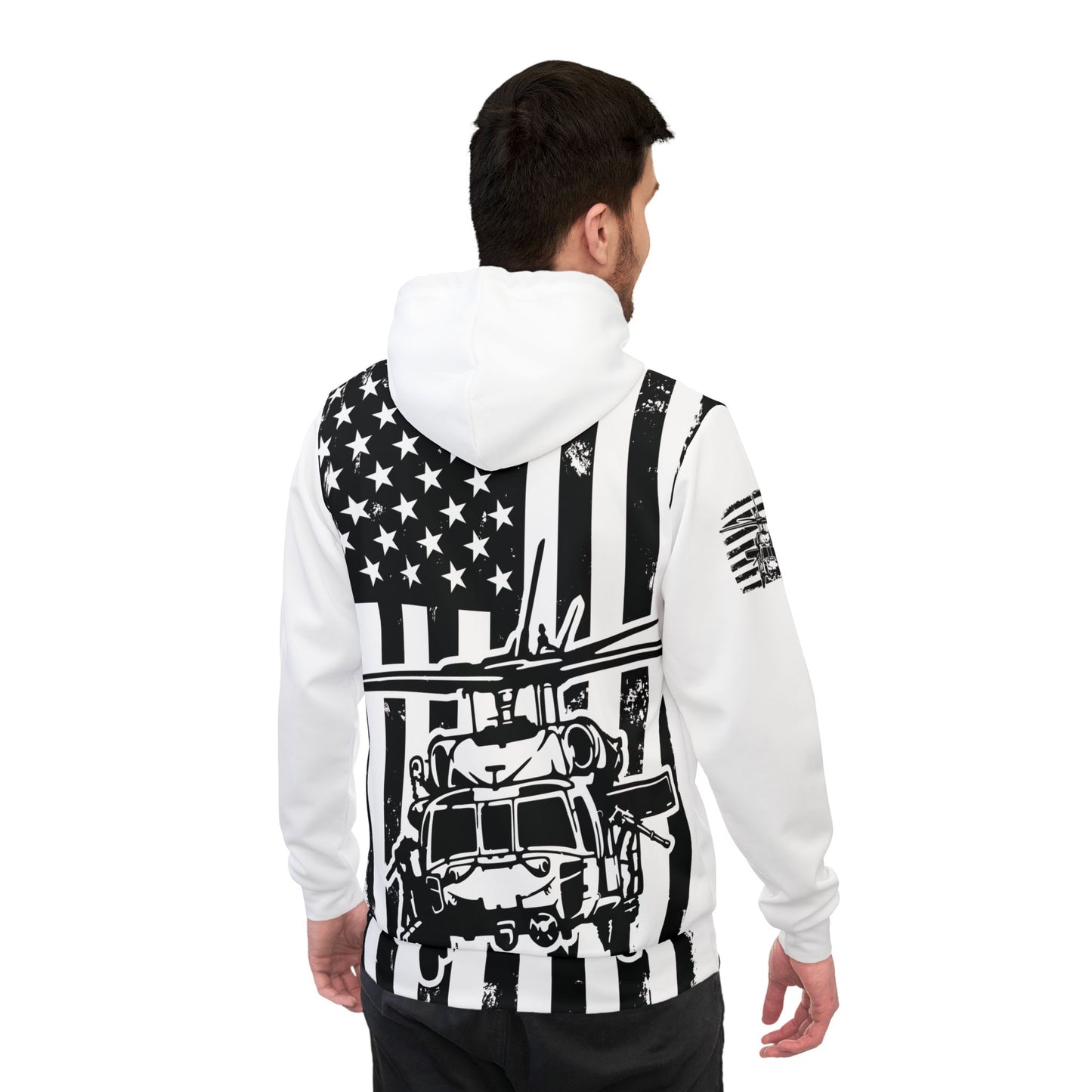Military Helicopter Flag Hoodie – Black & White Army Aviation Graphic