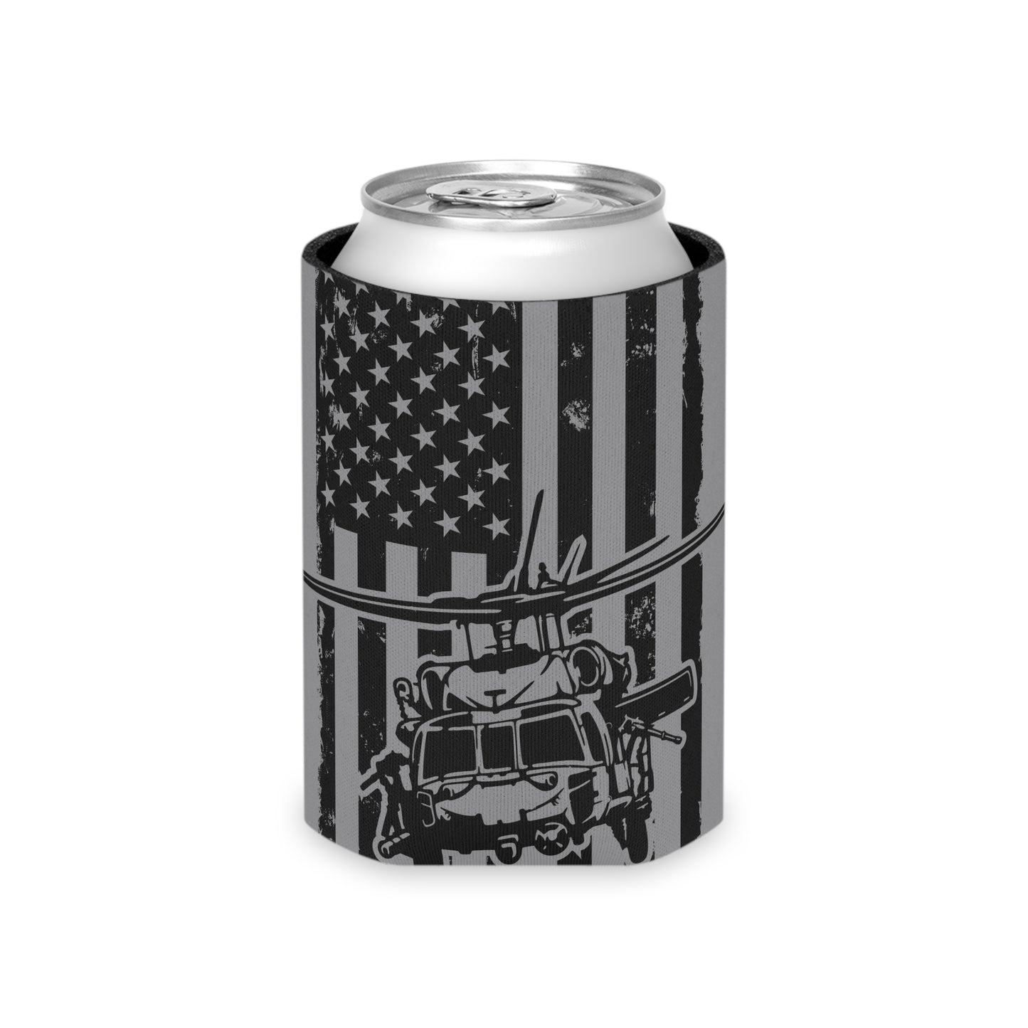 Military Helicopter Can Cooler with Distressed American Flag — Tactical Beer Koozie