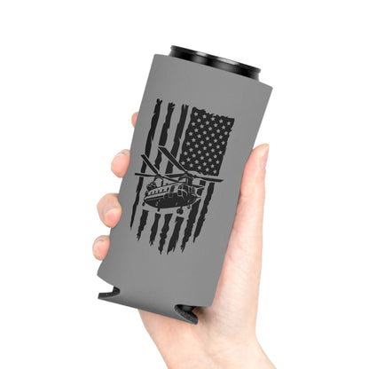 Can Cooler — Chinook Military Helicopter American Flag Design