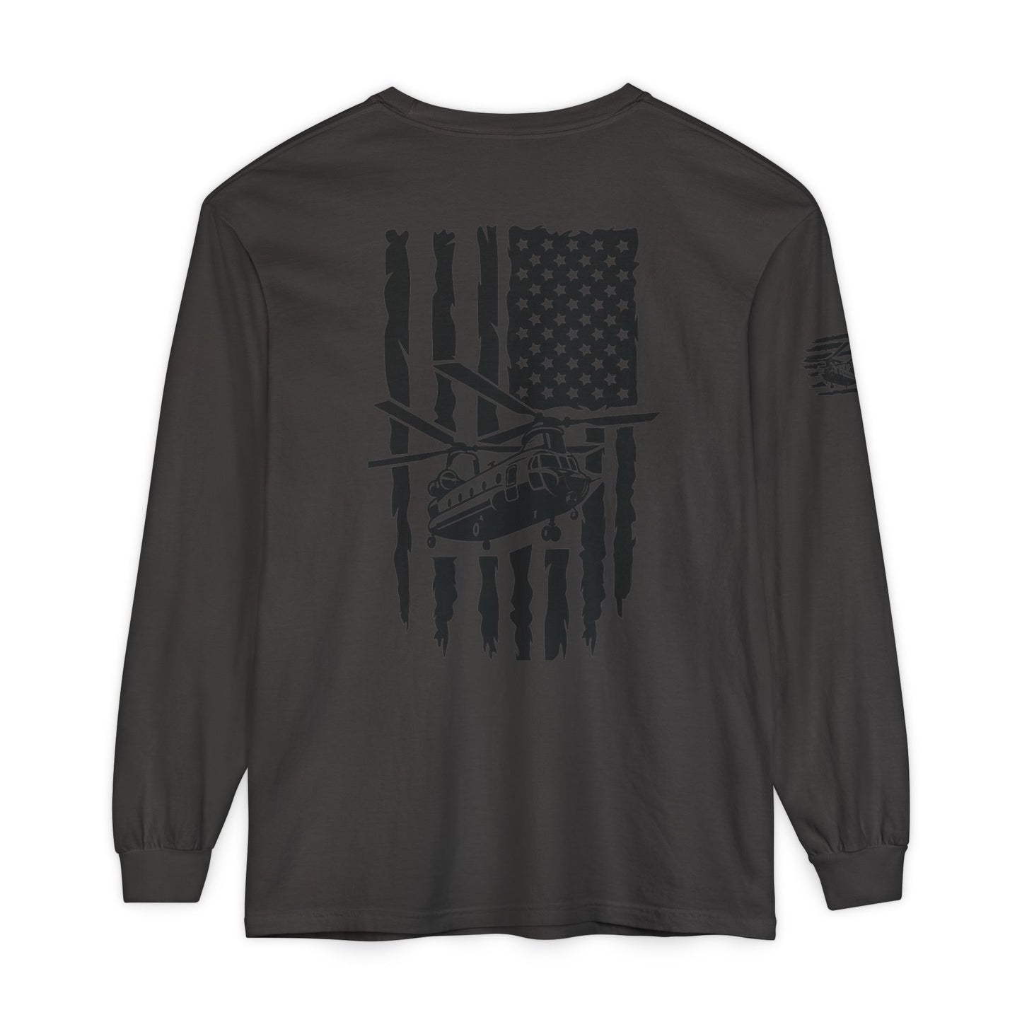 Chinook Helicopter American Flag Long Sleeve Tee