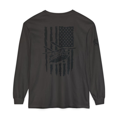 Chinook Helicopter American Flag Long Sleeve Tee