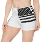Patriotic Chinook Women's Shorts — Black American Flag Aviation Design
