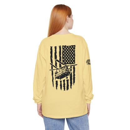 Chinook Helicopter American Flag Long Sleeve Tee