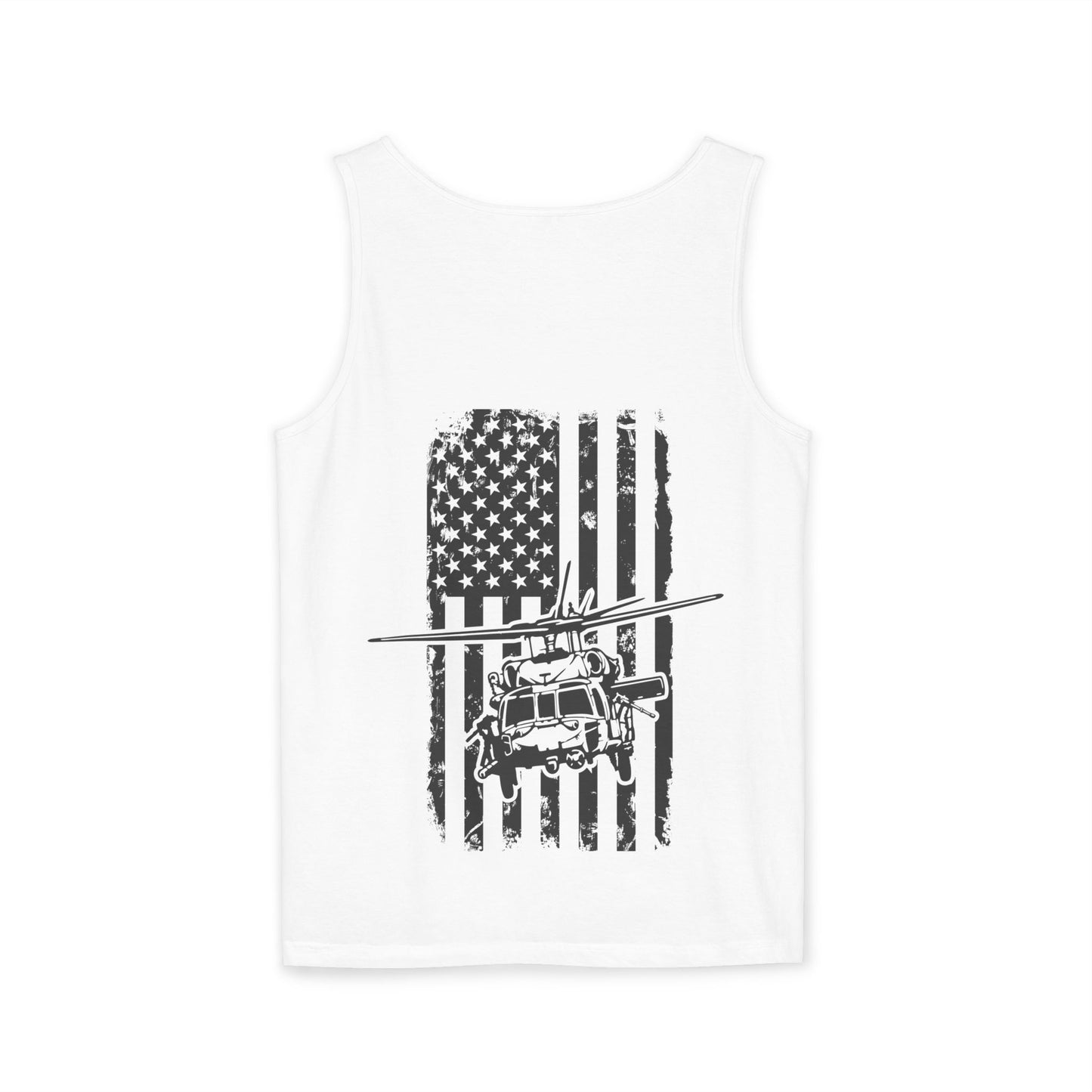 Military Blackhawk Helicopter Flag Tank Top — Vintage USA Rescue Chopper Design