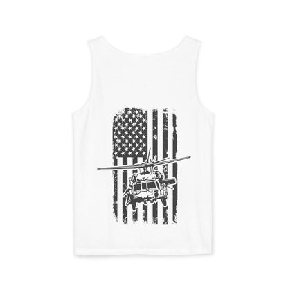 Military Blackhawk Helicopter Flag Tank Top — Vintage USA Rescue Chopper Design