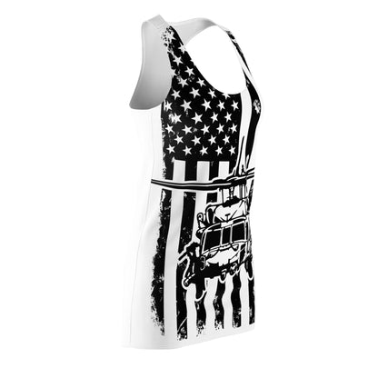 American Blackhawk Helicopter Racerback Dress — Patriotic Black & White Military Design