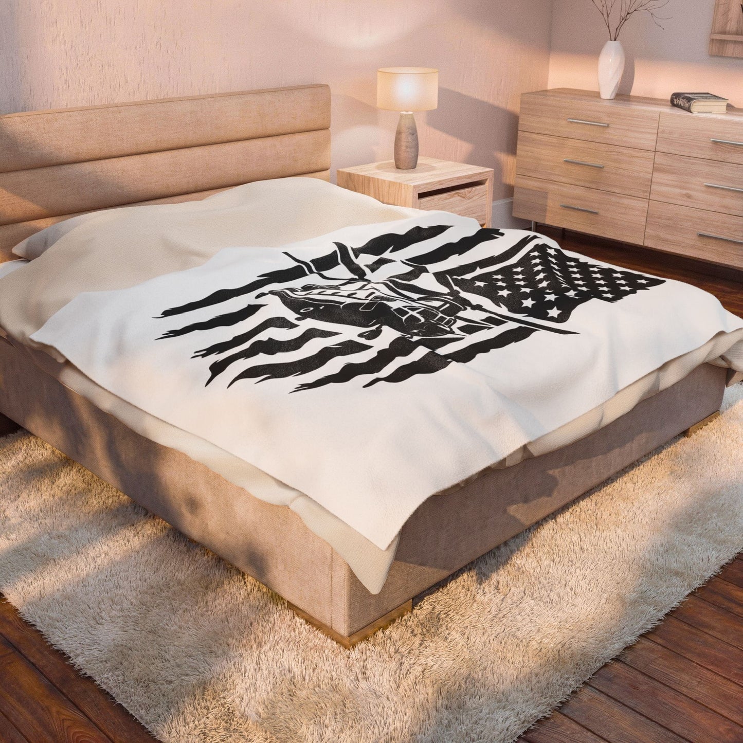 Military Chinook Helicopter American Flag Velveteen Plush Blanket