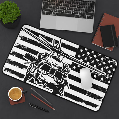 Blackhawk Helicopter American Flag Desk Mat — Military Pilot Gaming Desk Pad