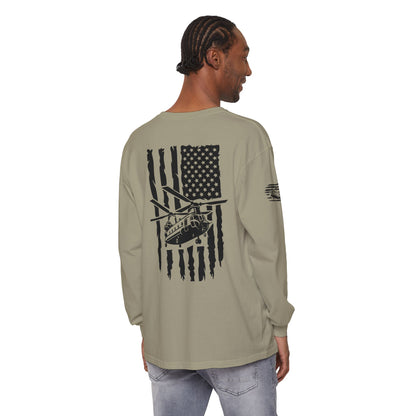 Chinook Helicopter American Flag Long Sleeve Tee