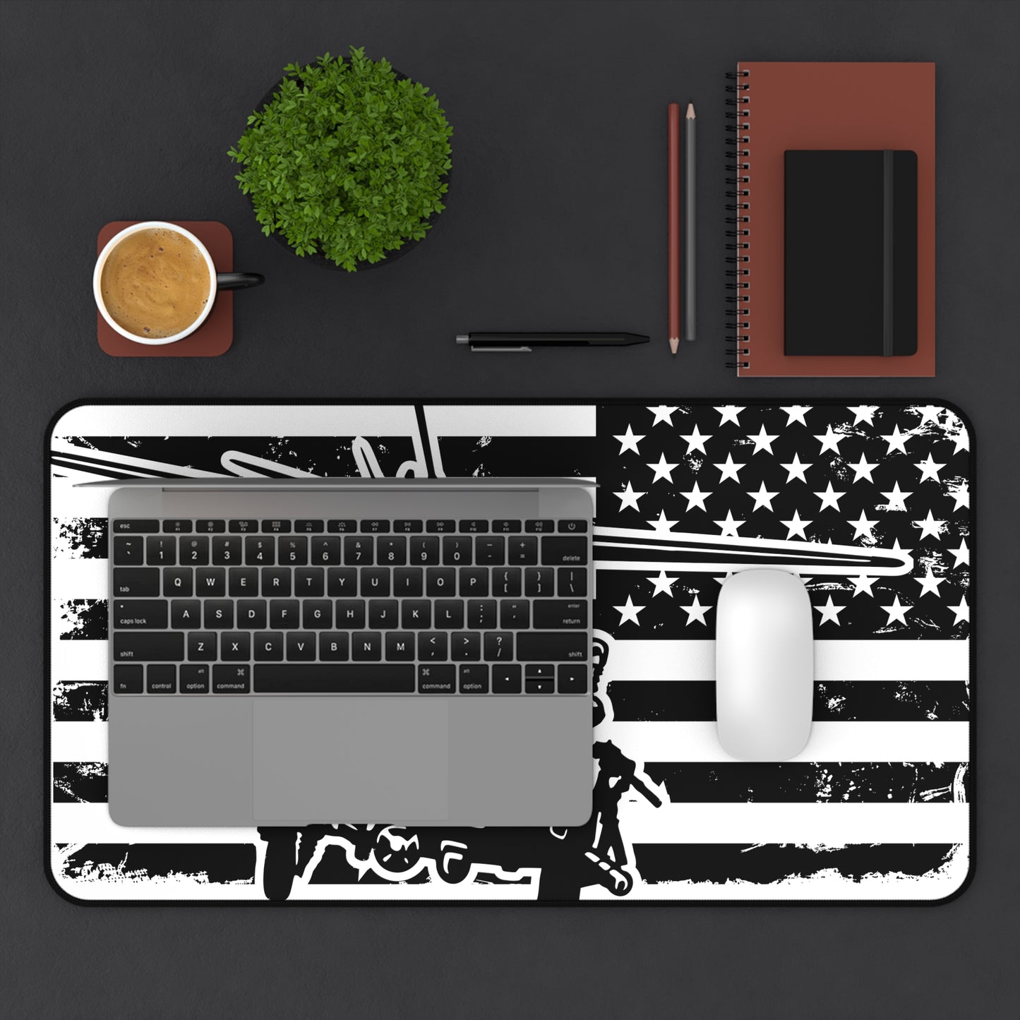 Blackhawk Helicopter American Flag Desk Mat — Military Pilot Gaming Desk Pad