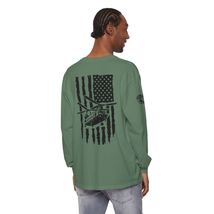 Chinook Helicopter American Flag Long Sleeve Tee
