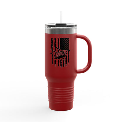 40oz Insulated Travel Mug — American Flag with Chinook Helicopter Graphic