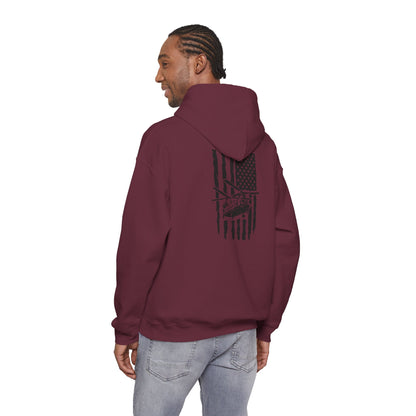 American Flag Chinook Helicopter Hoodie — Distressed USA Military Aviation Sweatshirt