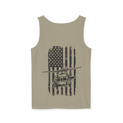 Military Blackhawk Helicopter Flag Tank Top — Vintage USA Rescue Chopper Design