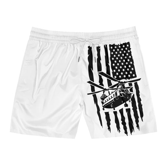 Men's Swim Shorts — Black American Flag Chinook Helicopter Graphic