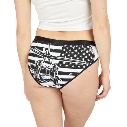 Women's Bikini Briefs — Black & White USA Flag with Helicopter Graphic