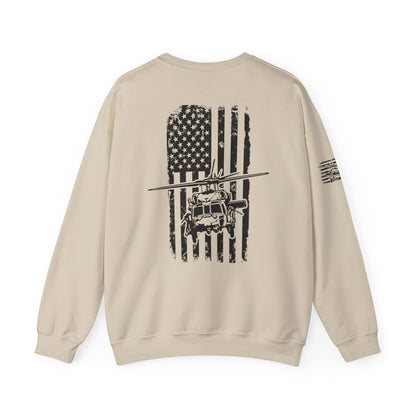 Crewneck Sweatshirt - American Flag Blackhawk Helicopter Graphic (Back Print)