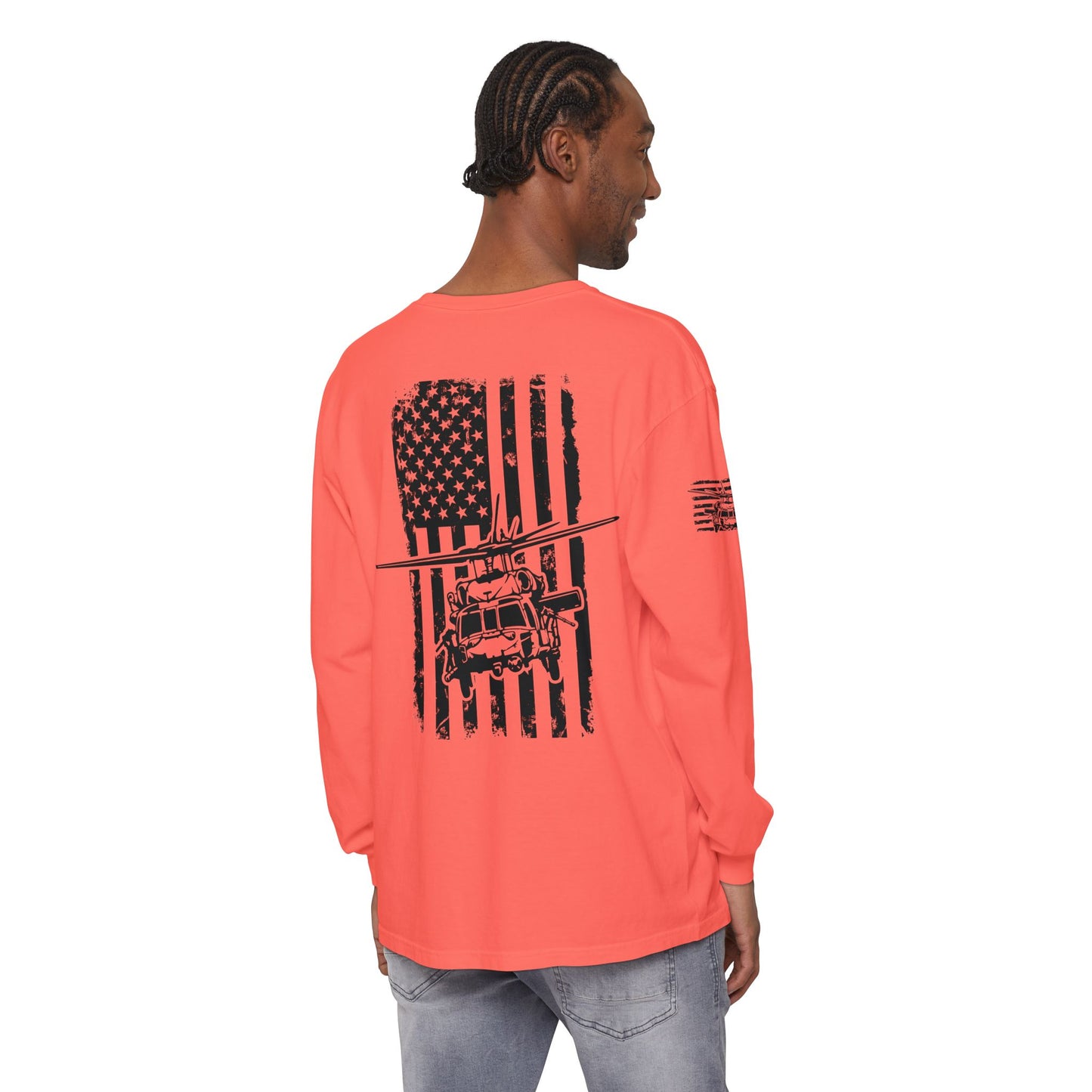 Blackhawk Helicopter Flag Long Sleeve Tee