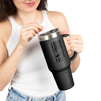 40oz Insulated Travel Mug — American Flag with Chinook Helicopter Graphic