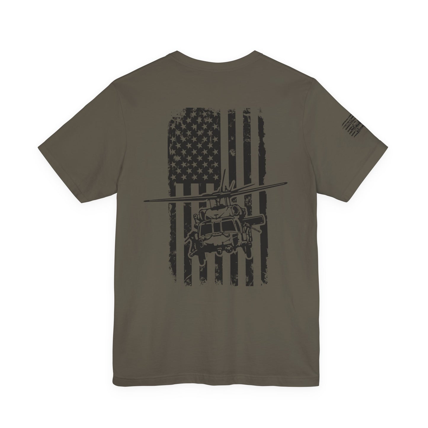 Blackhawk Helicopter American Flag Tee — Military Aviation Graphic T-Shirt