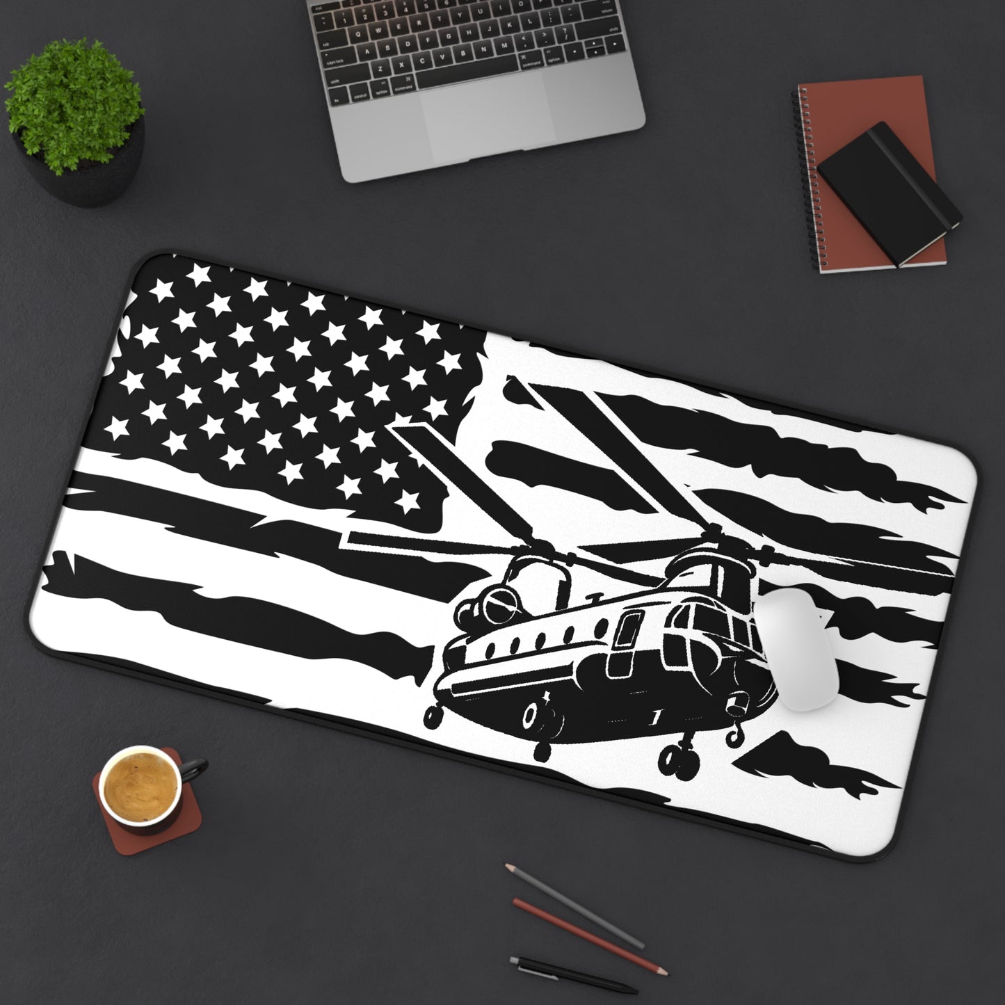 Chinook Helicopter American Flag Desk Mat — Military Aviation Mouse Pad
