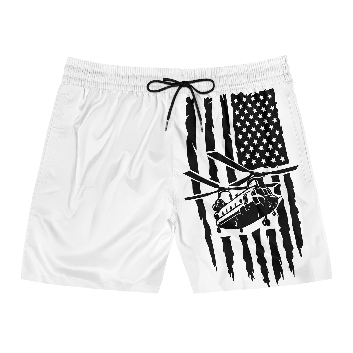 Men's Swim Shorts — Black American Flag Chinook Helicopter Graphic